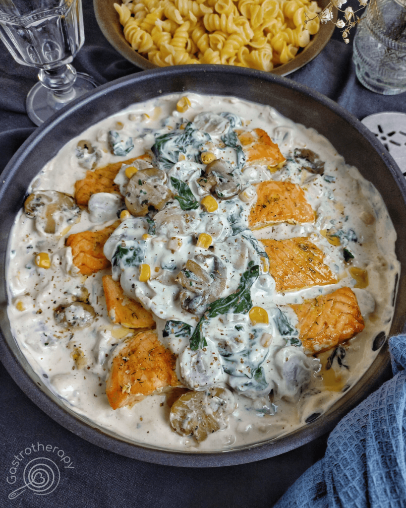 tejszínes- gombás lazacfilé recept